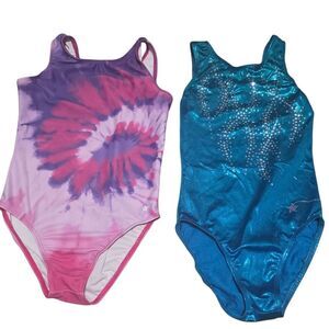 Destira Tie-Dye and Blue Rhinestone Leotards